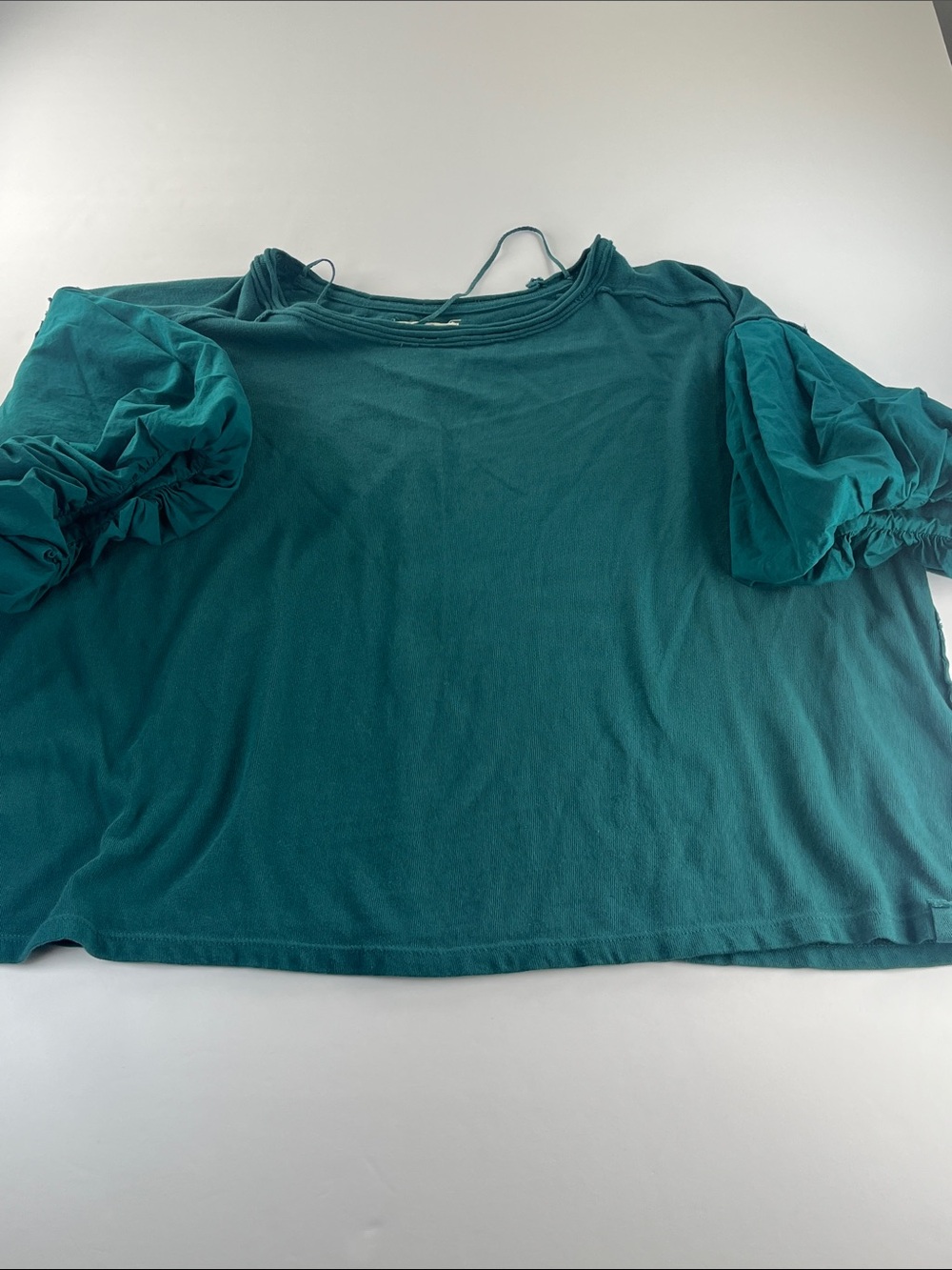 We The Free Teal Short Sleeve Over Sized Puff-Sleeve Scoop Tee Sz L